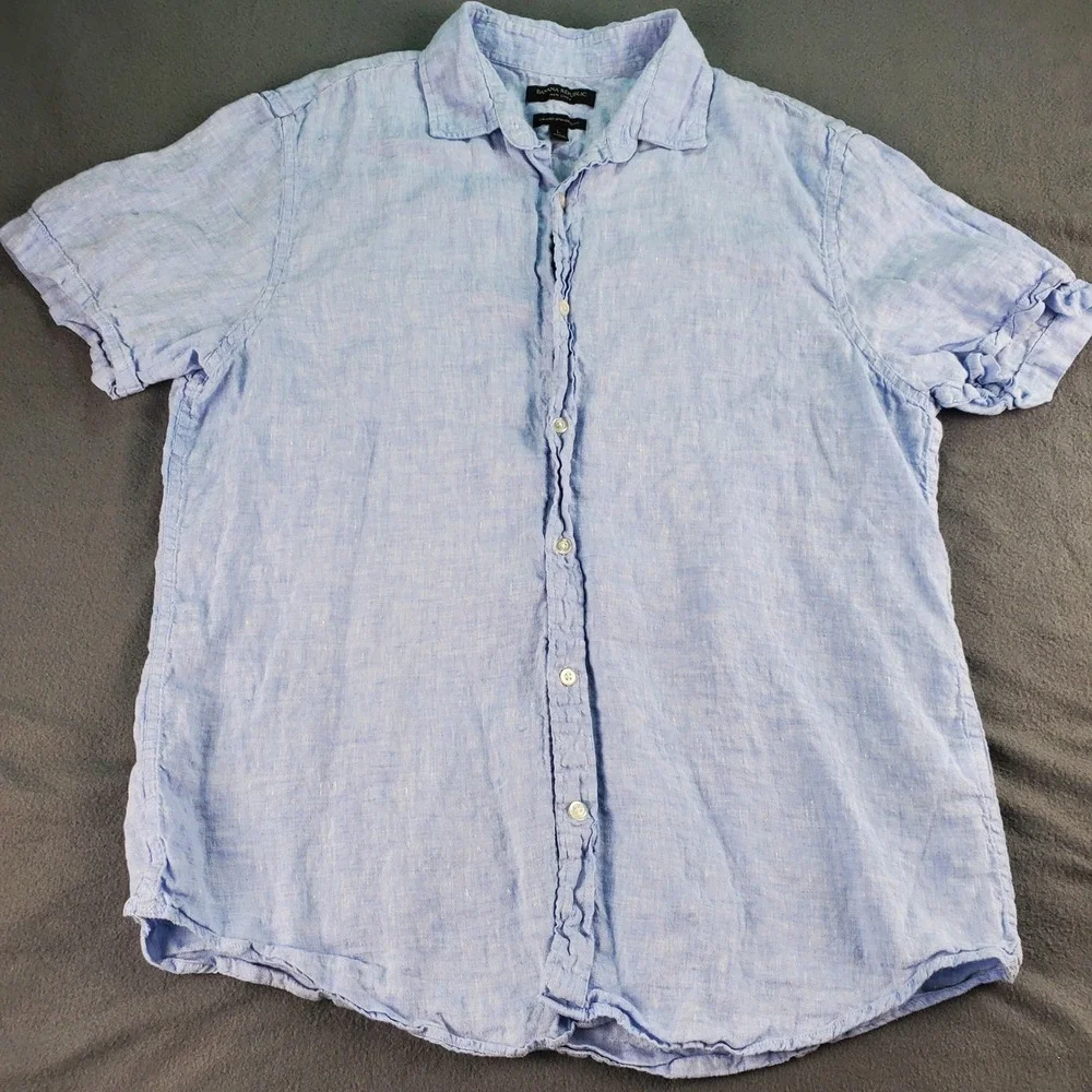 Banana Republic Camden Standard Fit Blue Short Sleeve Button Up Shirt Men L